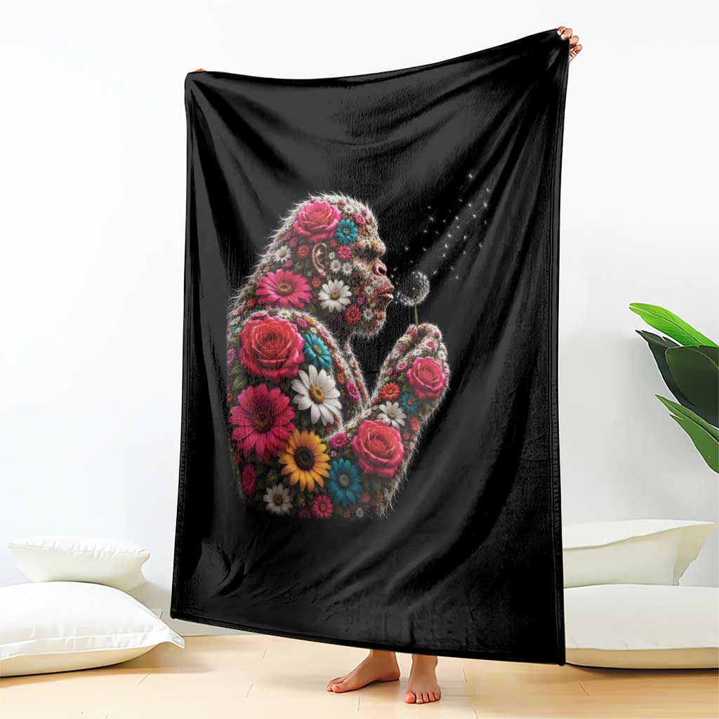 Floral Bigfoot Blowing Wishes Dandelion Throw Blanket Vintage Sasquatch Art Botanical Wildlife Graphic TS10 Print Your Wear