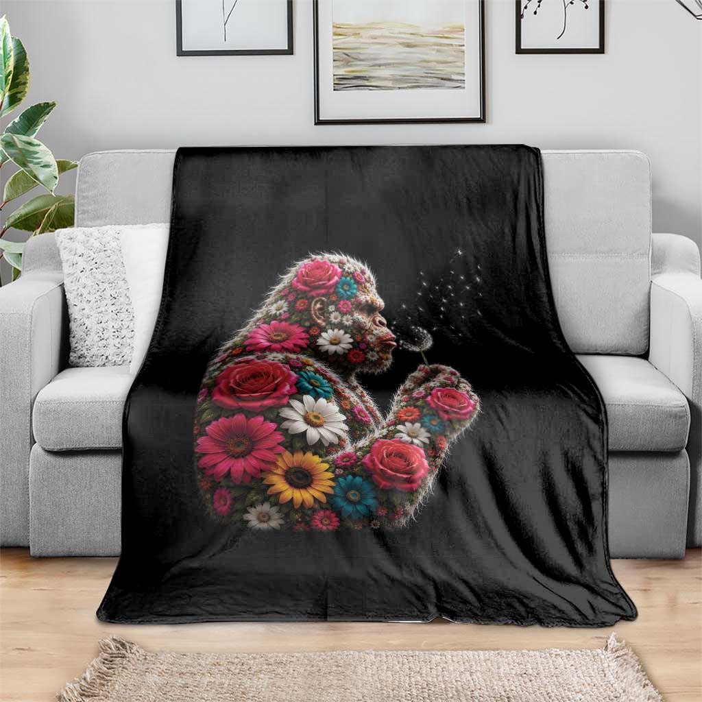 Floral Bigfoot Blowing Wishes Dandelion Throw Blanket Vintage Sasquatch Art Botanical Wildlife Graphic TS10 Print Your Wear