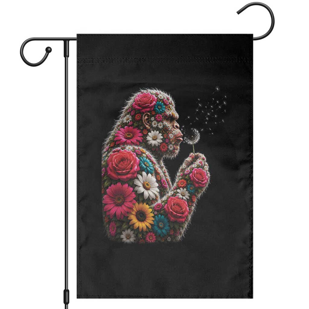 Floral Bigfoot Blowing Wishes Dandelion Garden Flag Vintage Sasquatch Art Botanical Wildlife Graphic TS10 Black Print Your Wear