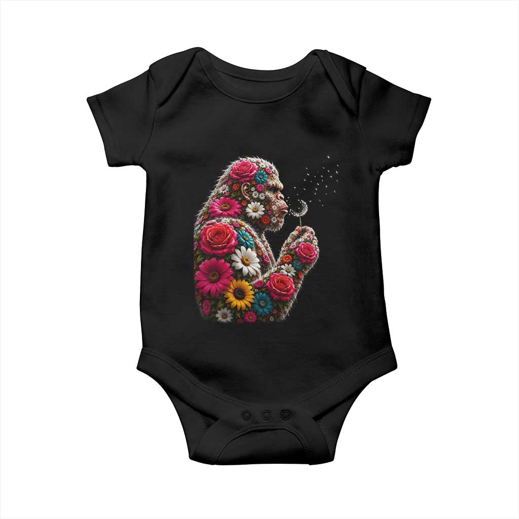 Floral Bigfoot Blowing Wishes Dandelion Baby Onesie Vintage Sasquatch Art Botanical Wildlife Graphic TS10 Black Print Your Wear