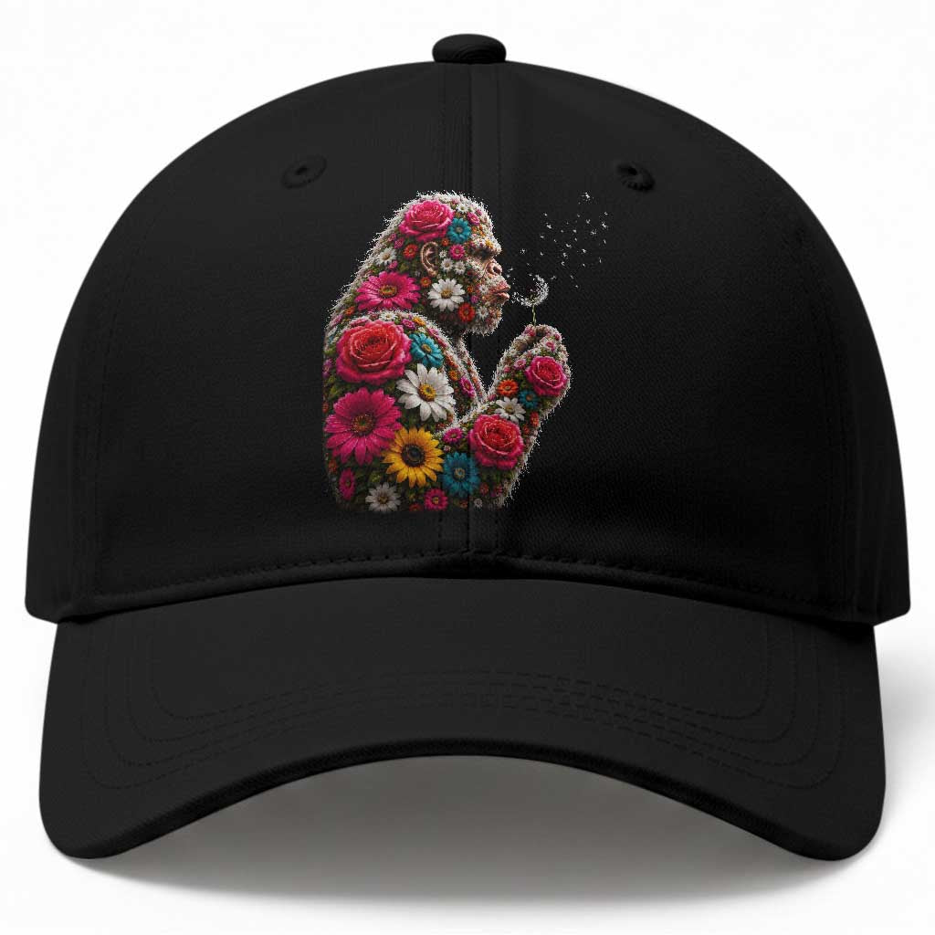 Floral Bigfoot Blowing Wishes Dandelion Baseball Cap Vintage Sasquatch Art Botanical Wildlife Graphic TS10 Print Your Wear
