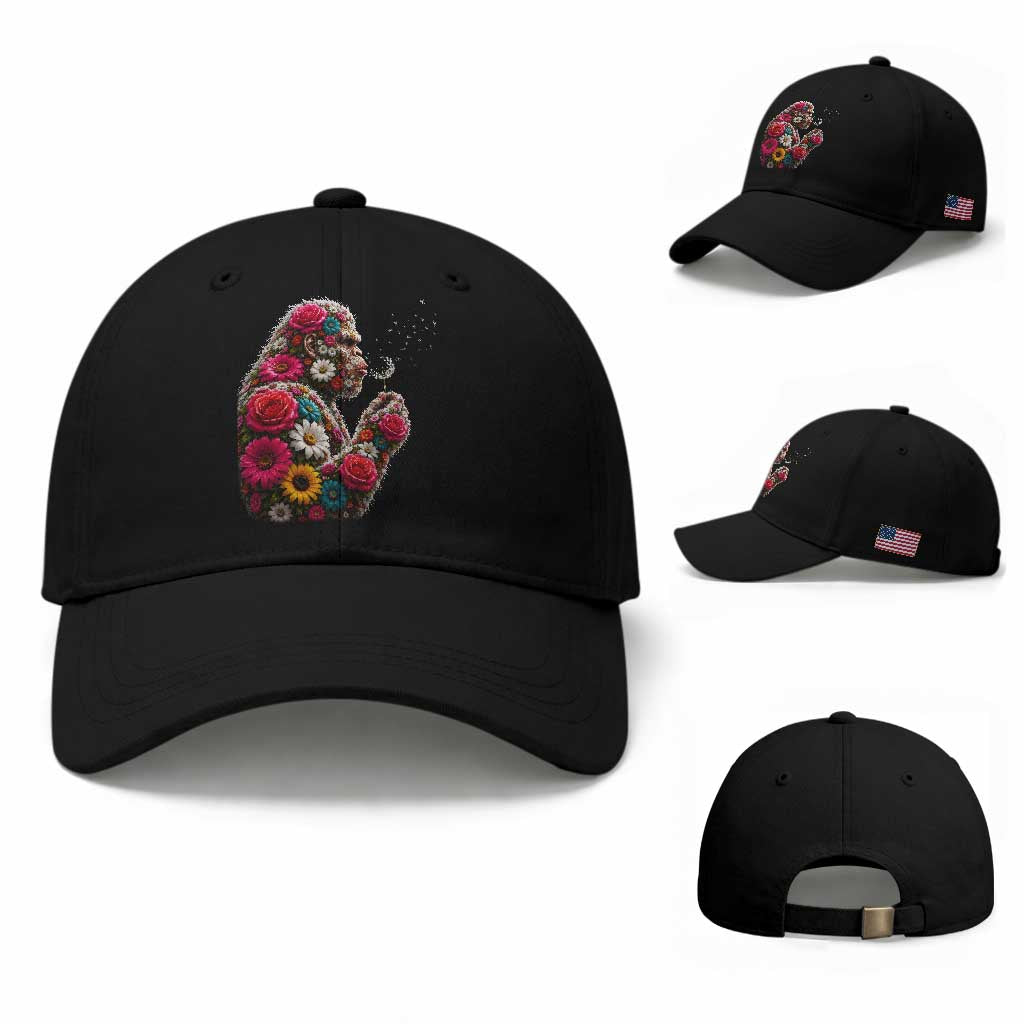 Floral Bigfoot Blowing Wishes Dandelion Baseball Cap Vintage Sasquatch Art Botanical Wildlife Graphic TS10 Baseball Cap Universal Fit Black Print Your Wear