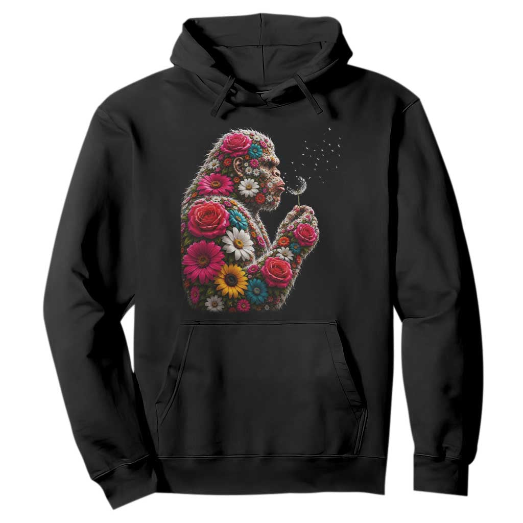 Floral Bigfoot Blowing Wishes Dandelion Hoodie Vintage Sasquatch Art Botanical Wildlife Graphic TS10 Black Print Your Wear