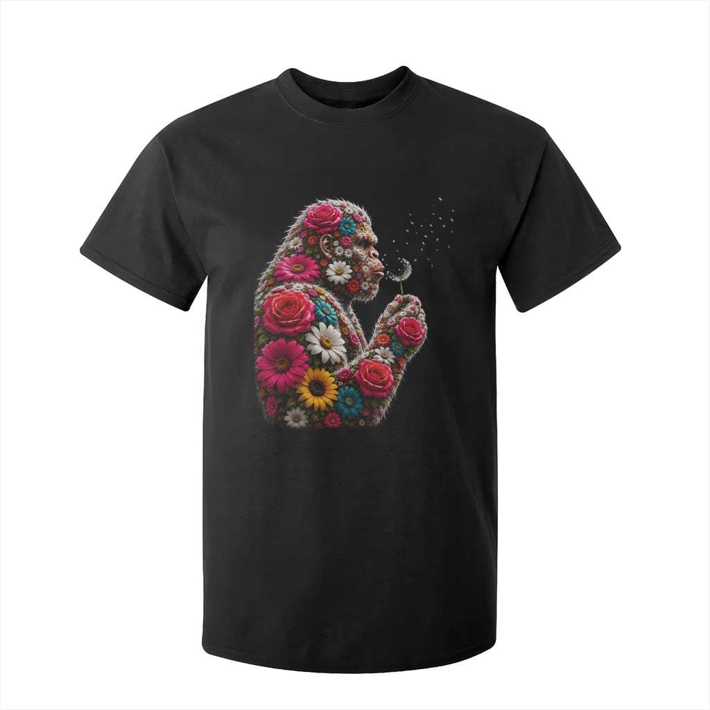 Floral Bigfoot Blowing Wishes Dandelion T Shirt For Kid Vintage Sasquatch Art Botanical Wildlife Graphic TS10 Black Print Your Wear