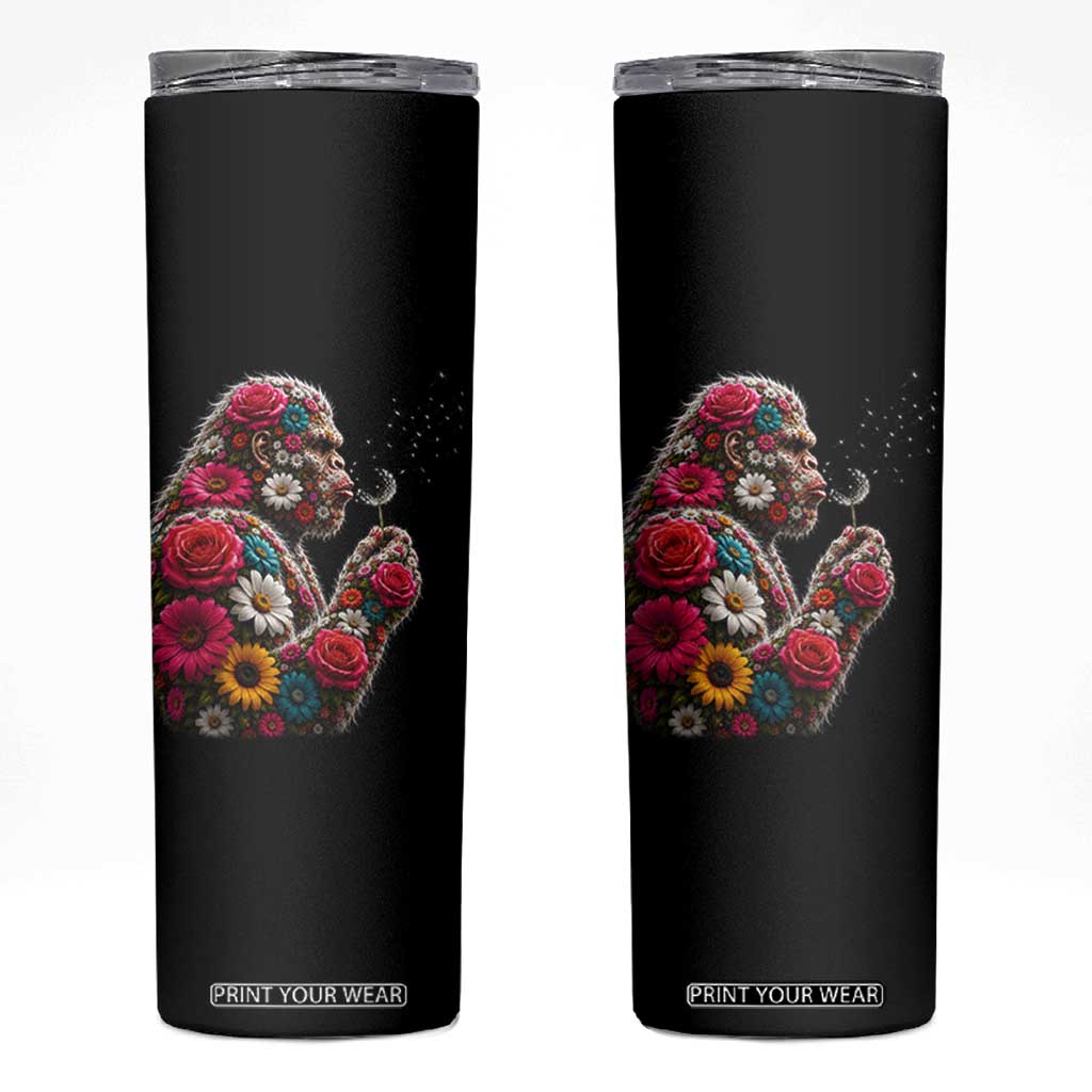 Floral Bigfoot Blowing Wishes Dandelion Skinny Tumbler Vintage Sasquatch Art Botanical Wildlife Graphic TS10 Black Print Your Wear
