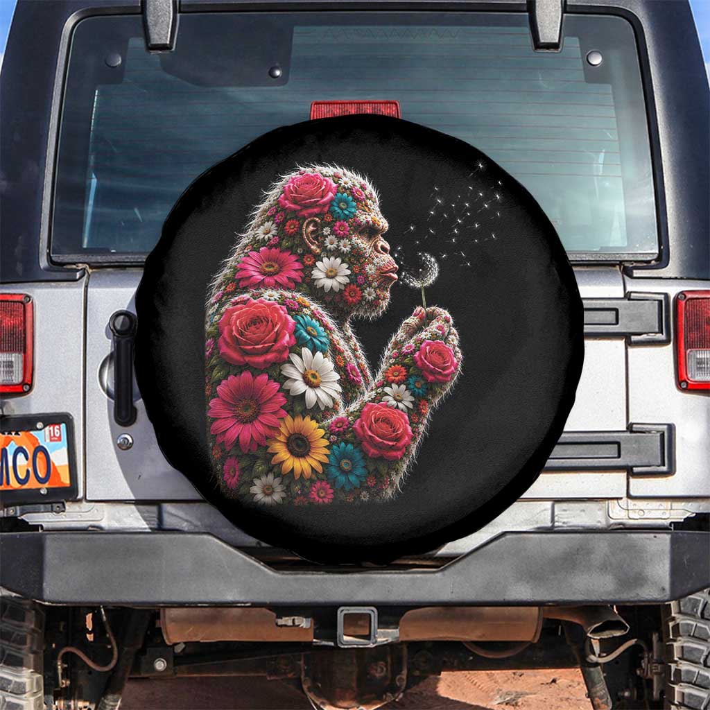 Floral Bigfoot Blowing Wishes Dandelion Spare Tire Cover Vintage Sasquatch Art Botanical Wildlife Graphic TS10 No hole Black Print Your Wear