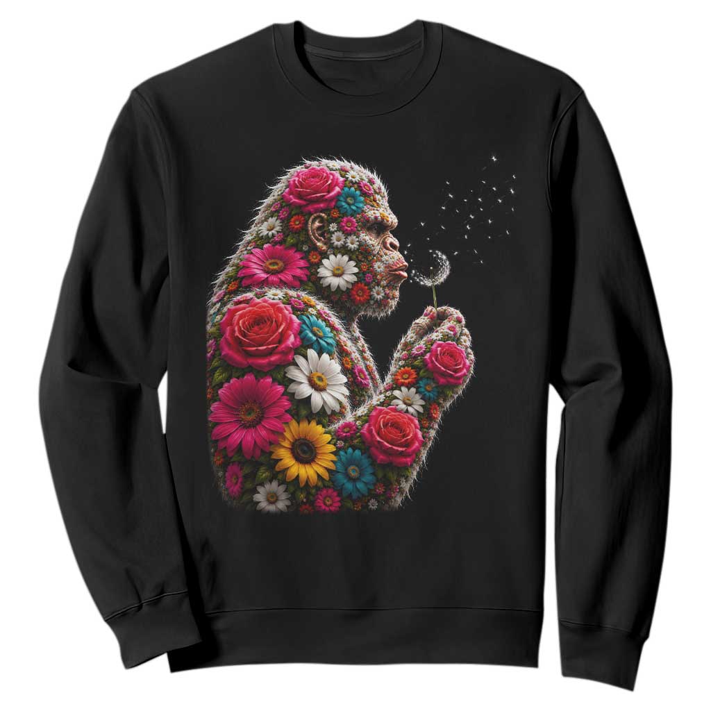 Floral Bigfoot Blowing Wishes Dandelion Sweatshirt Vintage Sasquatch Art Botanical Wildlife Graphic TS10 Black Print Your Wear