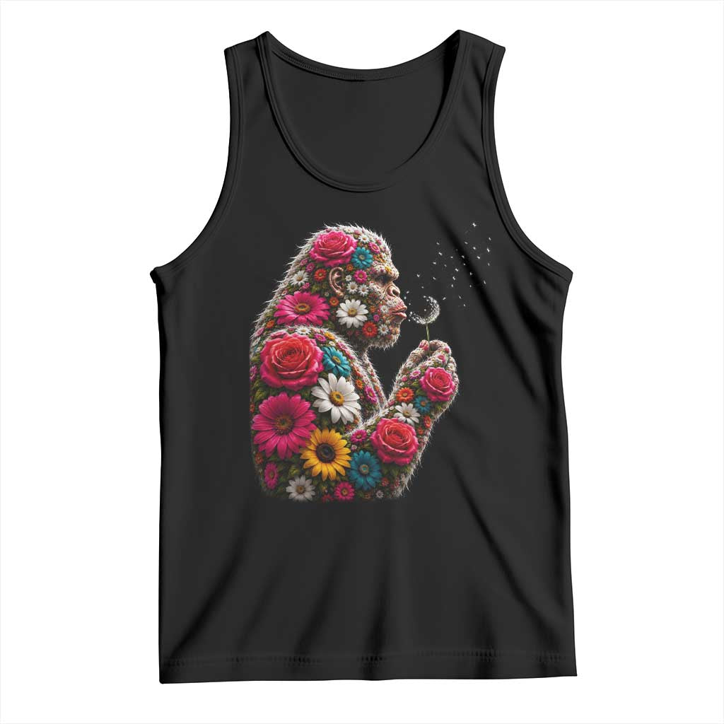 Floral Bigfoot Blowing Wishes Dandelion Tank Top Vintage Sasquatch Art Botanical Wildlife Graphic TS10 Black Print Your Wear