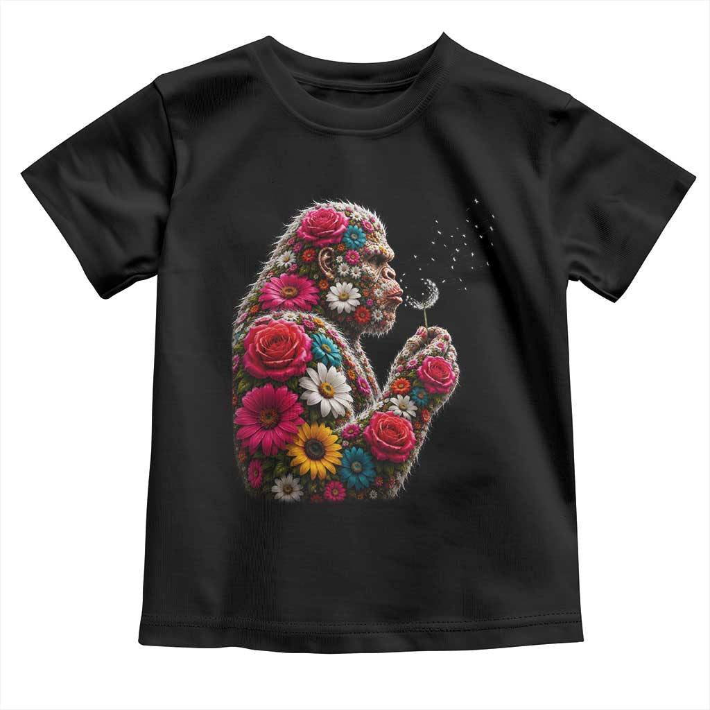 Floral Bigfoot Blowing Wishes Dandelion Toddler T Shirt Vintage Sasquatch Art Botanical Wildlife Graphic TS10 Black Print Your Wear