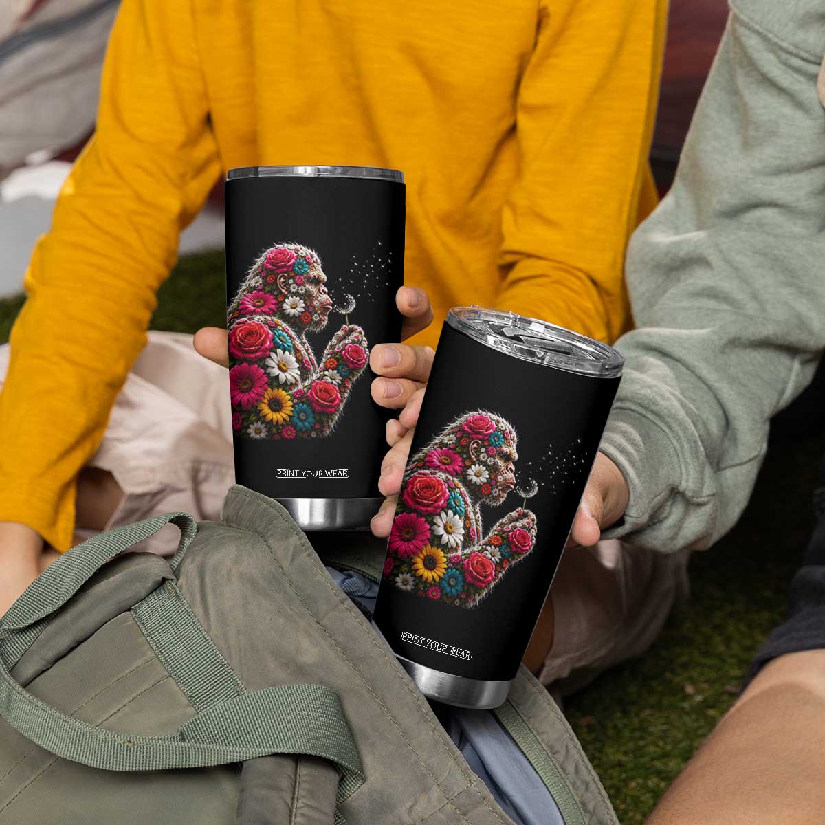 Floral Bigfoot Blowing Wishes Dandelion Tumbler Cup Vintage Sasquatch Art Botanical Wildlife Graphic TS10 Print Your Wear