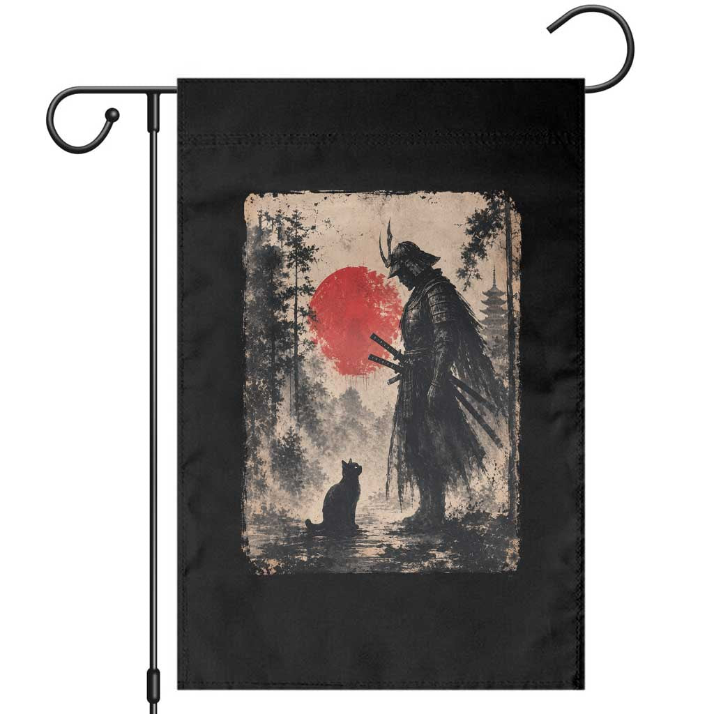 Vintage Japanese Samurai Warrior and Black Cat Garden Flag TS10 Black Print Your Wear
