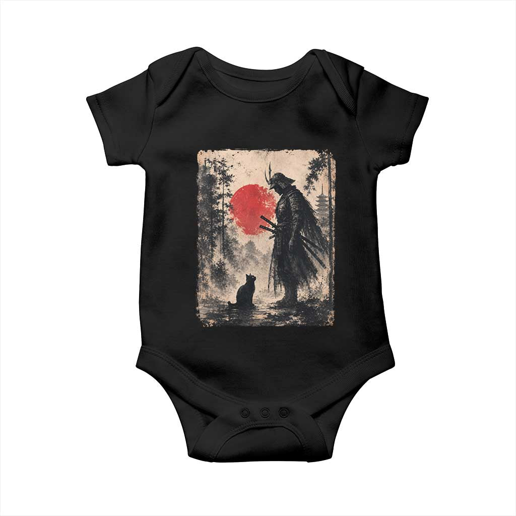 Vintage Japanese Samurai Warrior and Black Cat Baby Onesie TS10 Black Print Your Wear