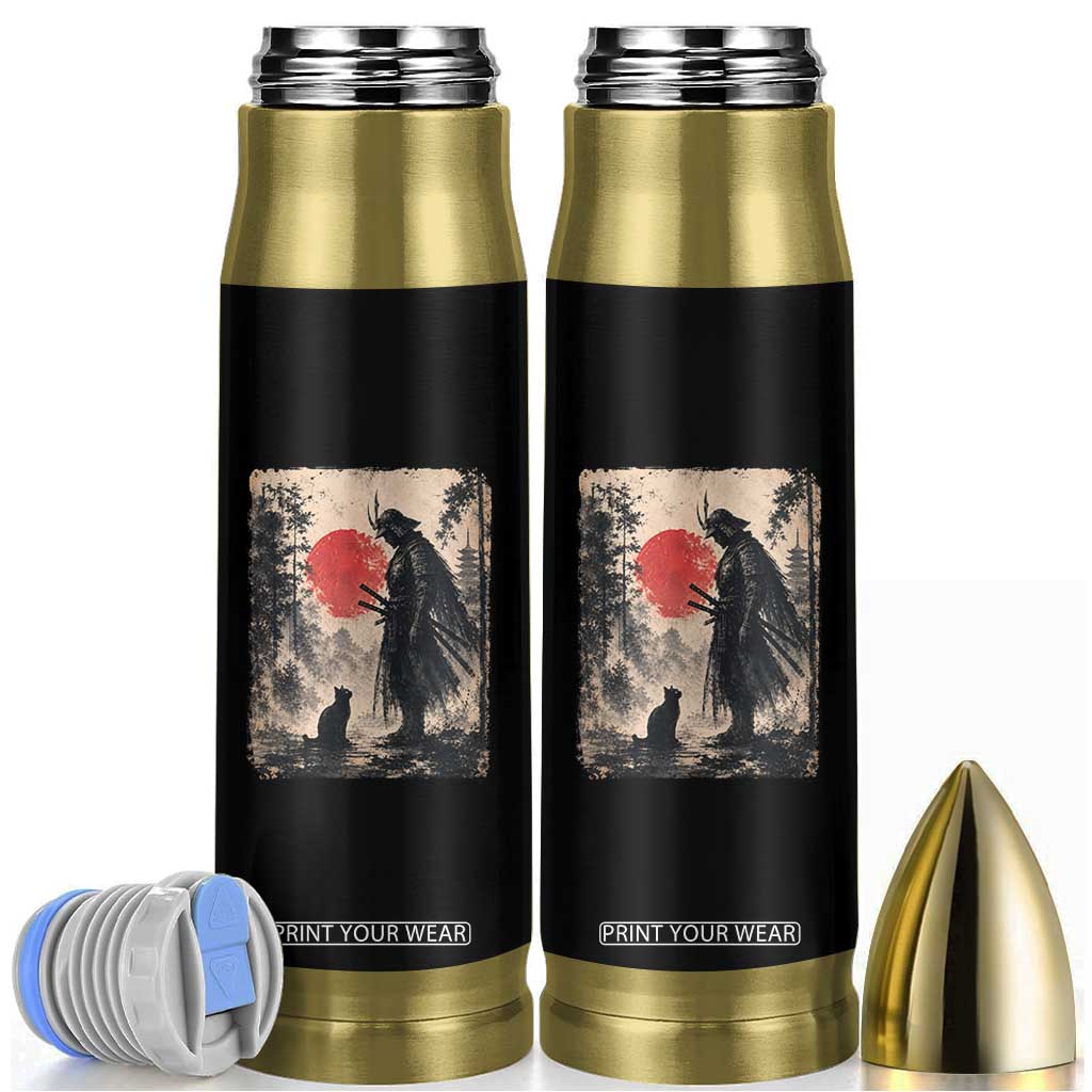 Vintage Japanese Samurai Warrior and Black Cat Bullet Tumbler TS10 Black Print Your Wear