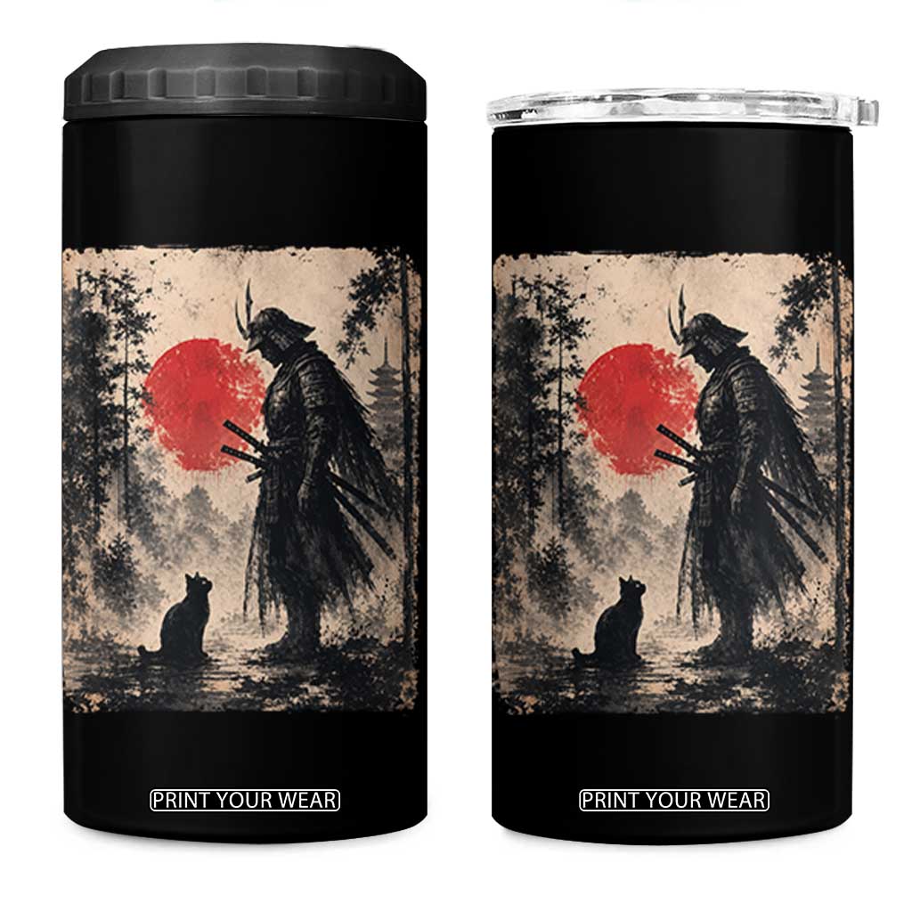 Vintage Japanese Samurai Warrior and Black Cat 4 in 1 Can Cooler Tumbler TS10 One Size: 16 oz Black Print Your Wear