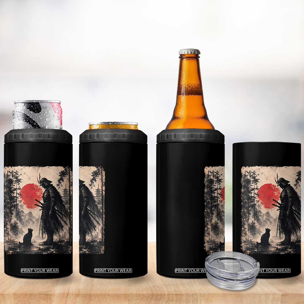 Vintage Japanese Samurai Warrior and Black Cat 4 in 1 Can Cooler Tumbler TS10 Print Your Wear