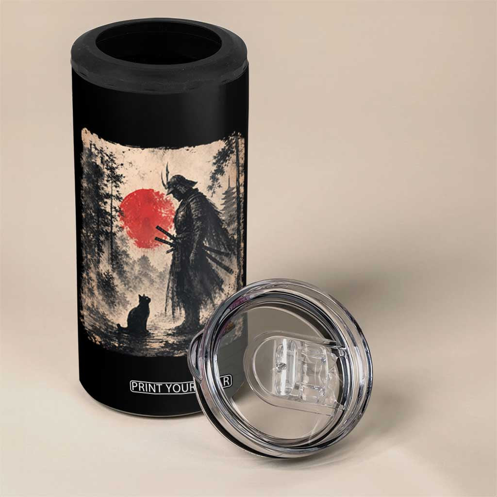 Vintage Japanese Samurai Warrior and Black Cat 4 in 1 Can Cooler Tumbler TS10 Print Your Wear
