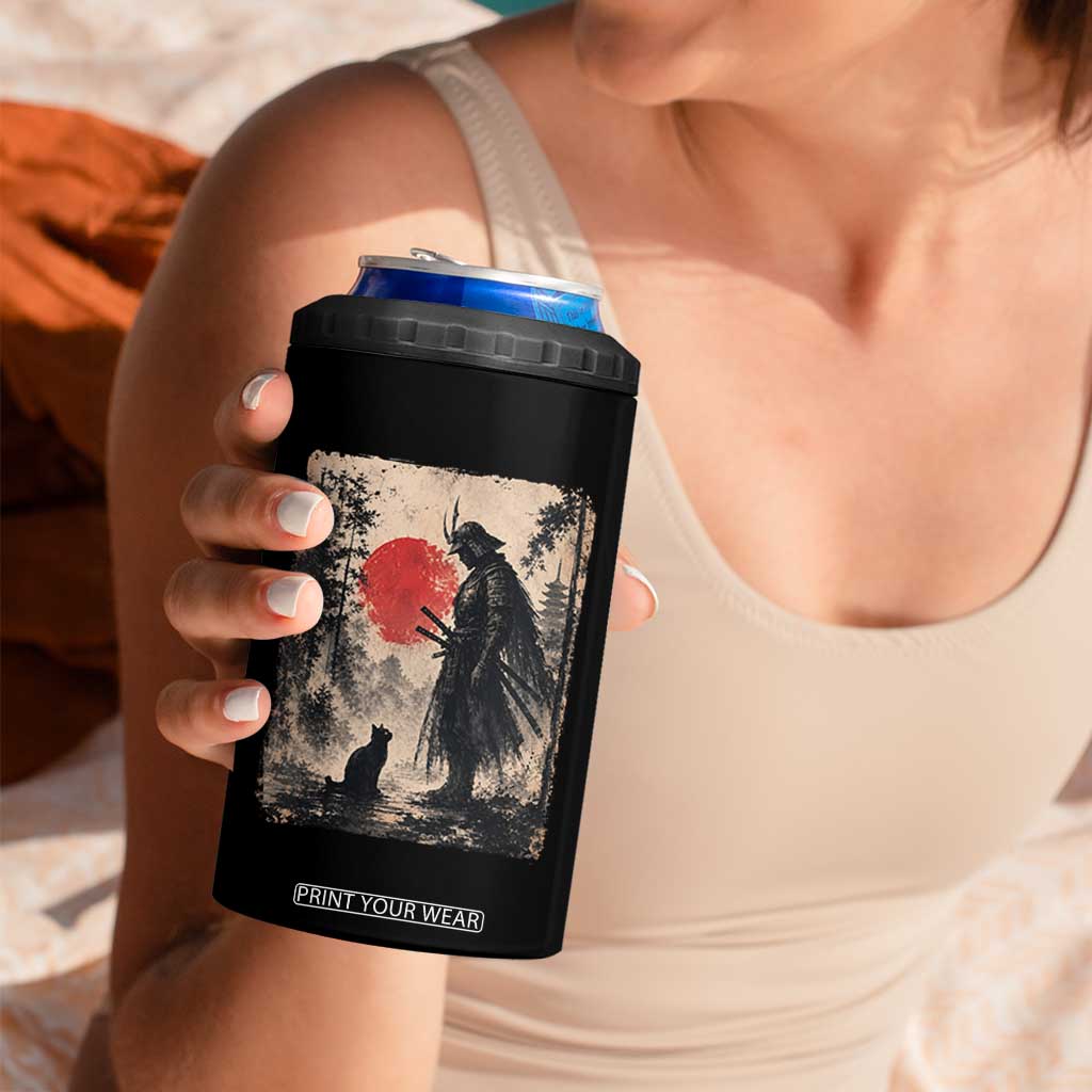 Vintage Japanese Samurai Warrior and Black Cat 4 in 1 Can Cooler Tumbler TS10 Print Your Wear