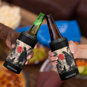 Vintage Japanese Samurai Warrior and Black Cat 4 in 1 Can Cooler Tumbler TS10 Print Your Wear