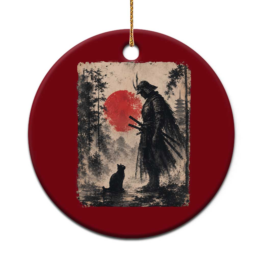Vintage Japanese Samurai Warrior and Black Cat Ceramic Ornament TS10 1pc Red Print Your Wear