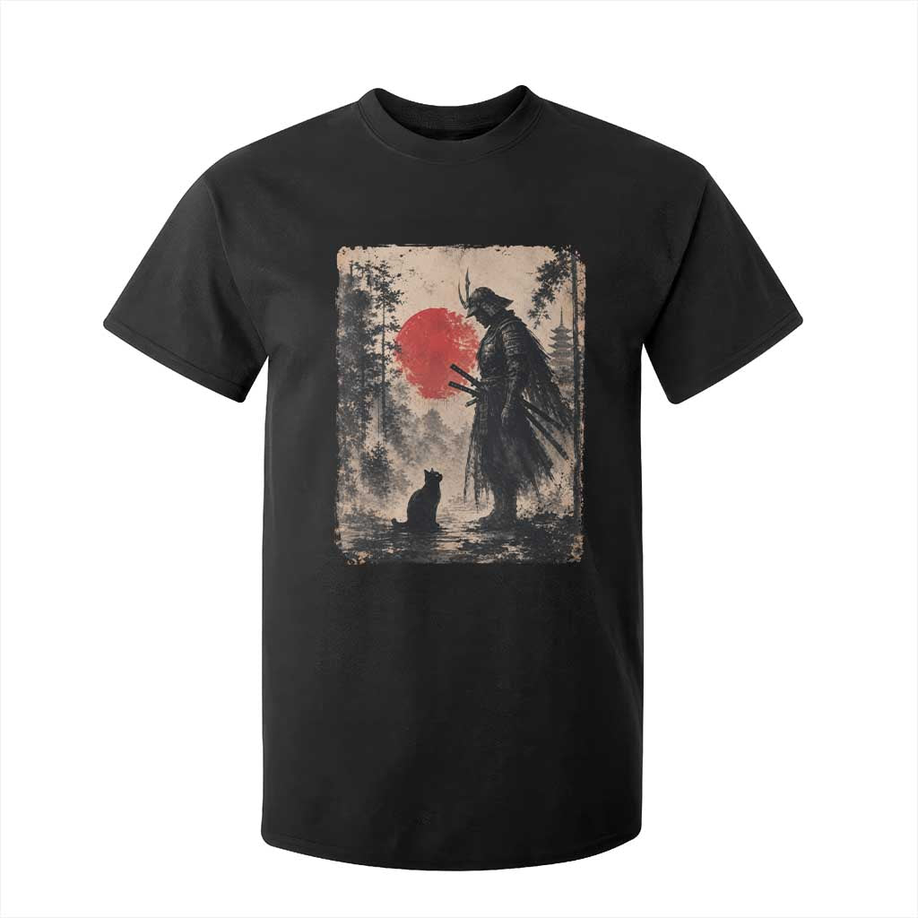 Vintage Japanese Samurai Warrior and Black Cat T Shirt For Kid TS10 Black Print Your Wear