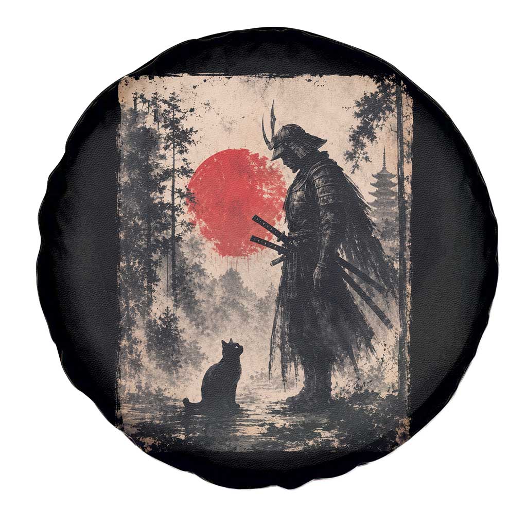 Vintage Japanese Samurai Warrior and Black Cat Spare Tire Cover TS10 Print Your Wear