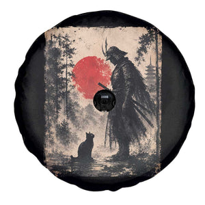 Vintage Japanese Samurai Warrior and Black Cat Spare Tire Cover TS10 Print Your Wear