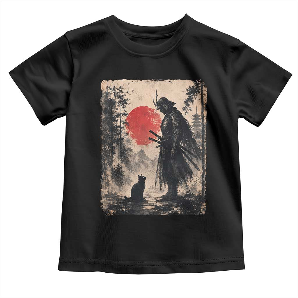 Vintage Japanese Samurai Warrior and Black Cat Toddler T Shirt TS10 Black Print Your Wear