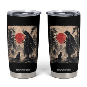 Vintage Japanese Samurai Warrior and Black Cat Tumbler Cup TS10 Black Print Your Wear