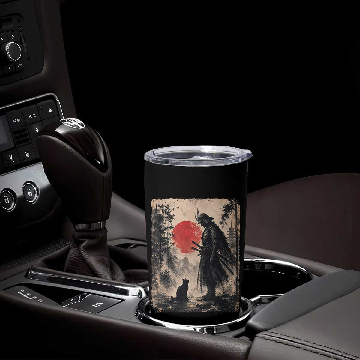 Vintage Japanese Samurai Warrior and Black Cat Tumbler Cup TS10 Print Your Wear