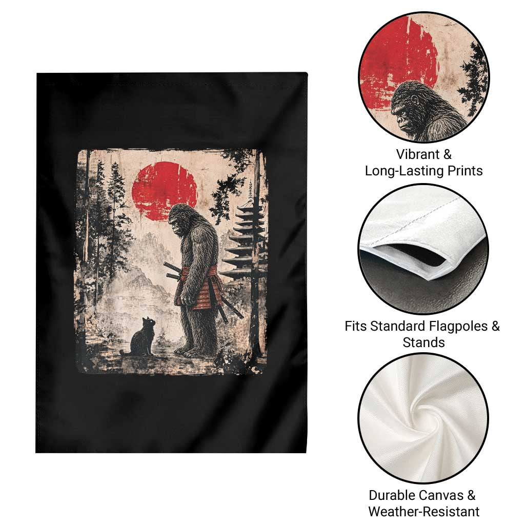 Vintage Japanese Art Bigfoot Samurai Warrior and Black Cat Garden Flag Sasquatch Lovers Vintage Graphic Ukiyo-e Art TS10 Print Your Wear