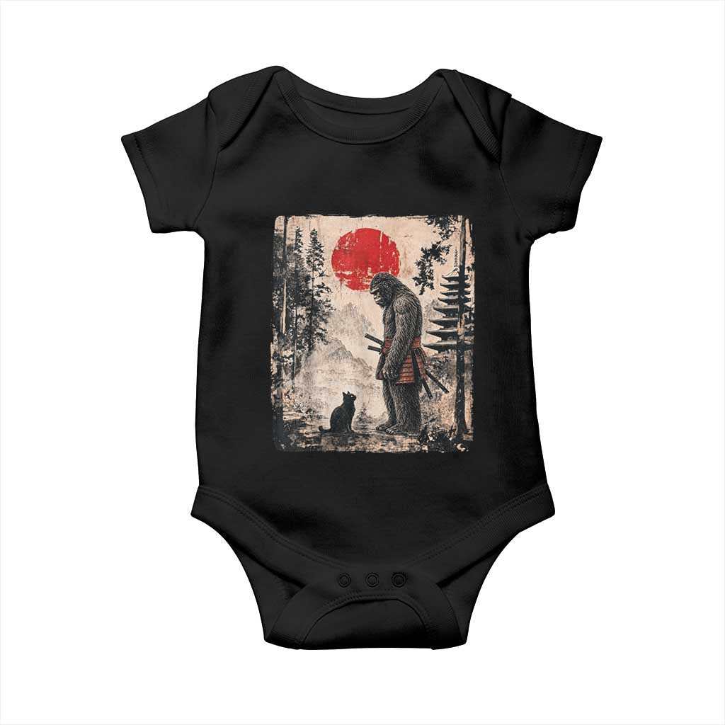 Vintage Japanese Art Bigfoot Samurai Warrior and Black Cat Baby Onesie Sasquatch Lovers Vintage Graphic Ukiyo-e Art TS10 Black Print Your Wear
