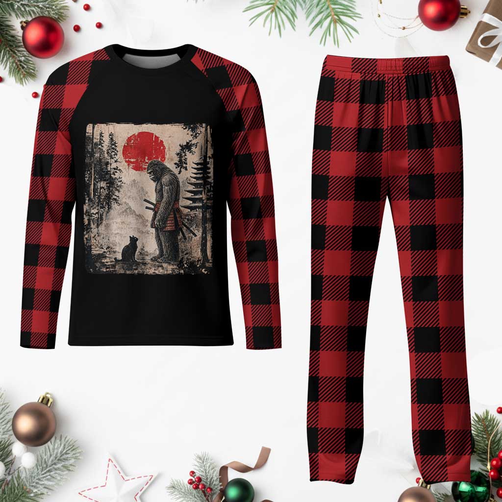 Vintage Japanese Art Bigfoot Samurai Warrior and Black Cat Plaid Pajama Set Sasquatch Lovers Vintage Graphic Ukiyo-e Art TS10 Buffalo Plaid Print Your Wear