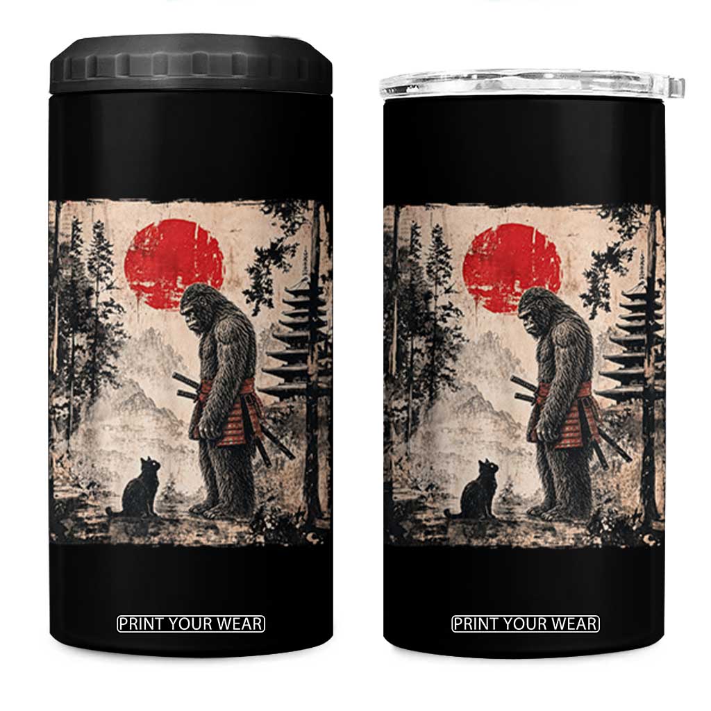 Vintage Japanese Art Bigfoot Samurai Warrior and Black Cat 4 in 1 Can Cooler Tumbler Sasquatch Lovers Vintage Graphic Ukiyo-e Art TS10 One Size: 16 oz Black Print Your Wear