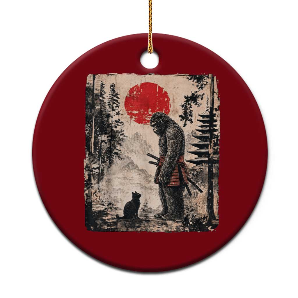 Vintage Japanese Art Bigfoot Samurai Warrior and Black Cat Ceramic Ornament Sasquatch Lovers Vintage Graphic Ukiyo-e Art TS10 1pc Red Print Your Wear