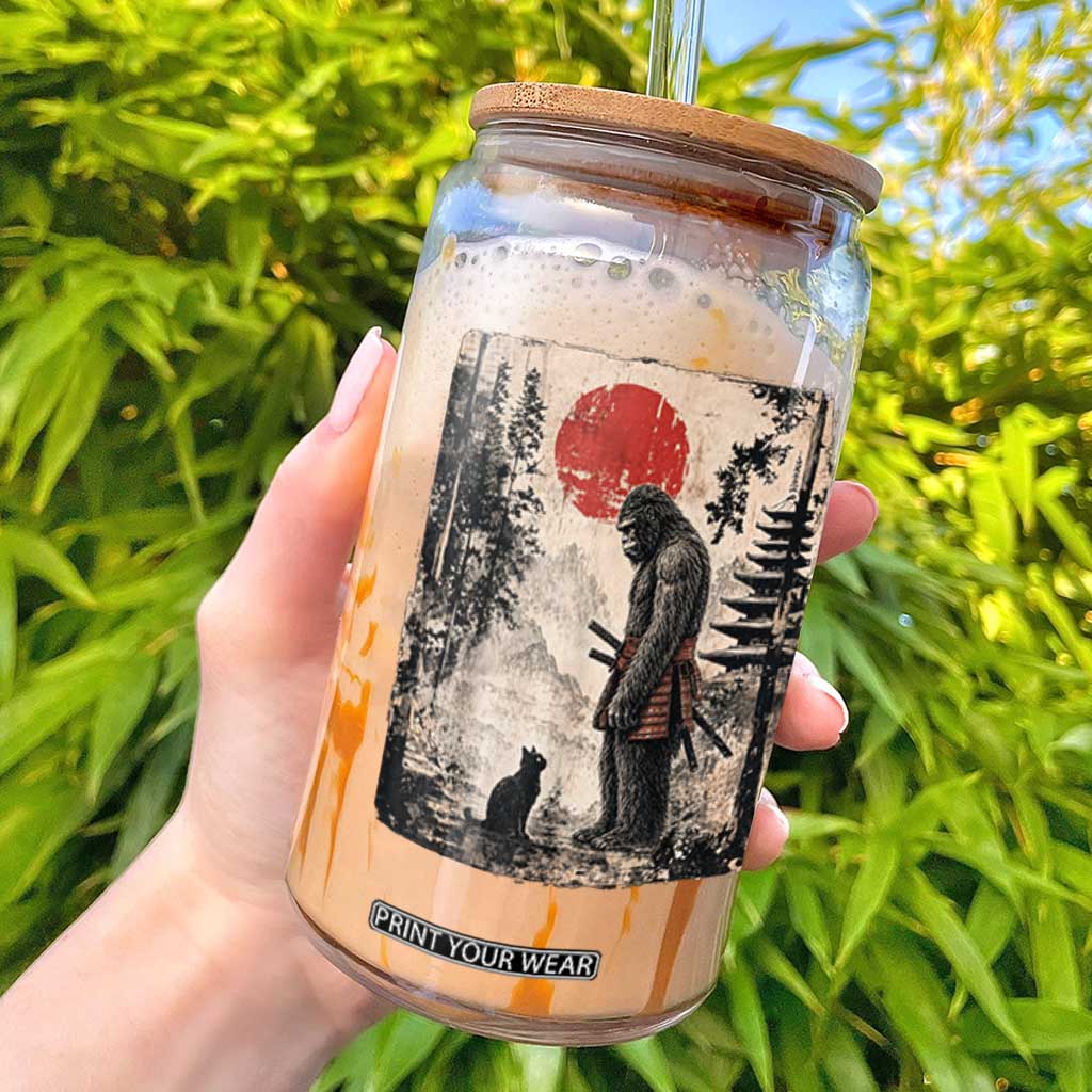 Vintage Japanese Art Bigfoot Samurai Warrior and Black Cat Glass Can Sasquatch Lovers Vintage Graphic Ukiyo-e Art TS10 Black Print Your Wear