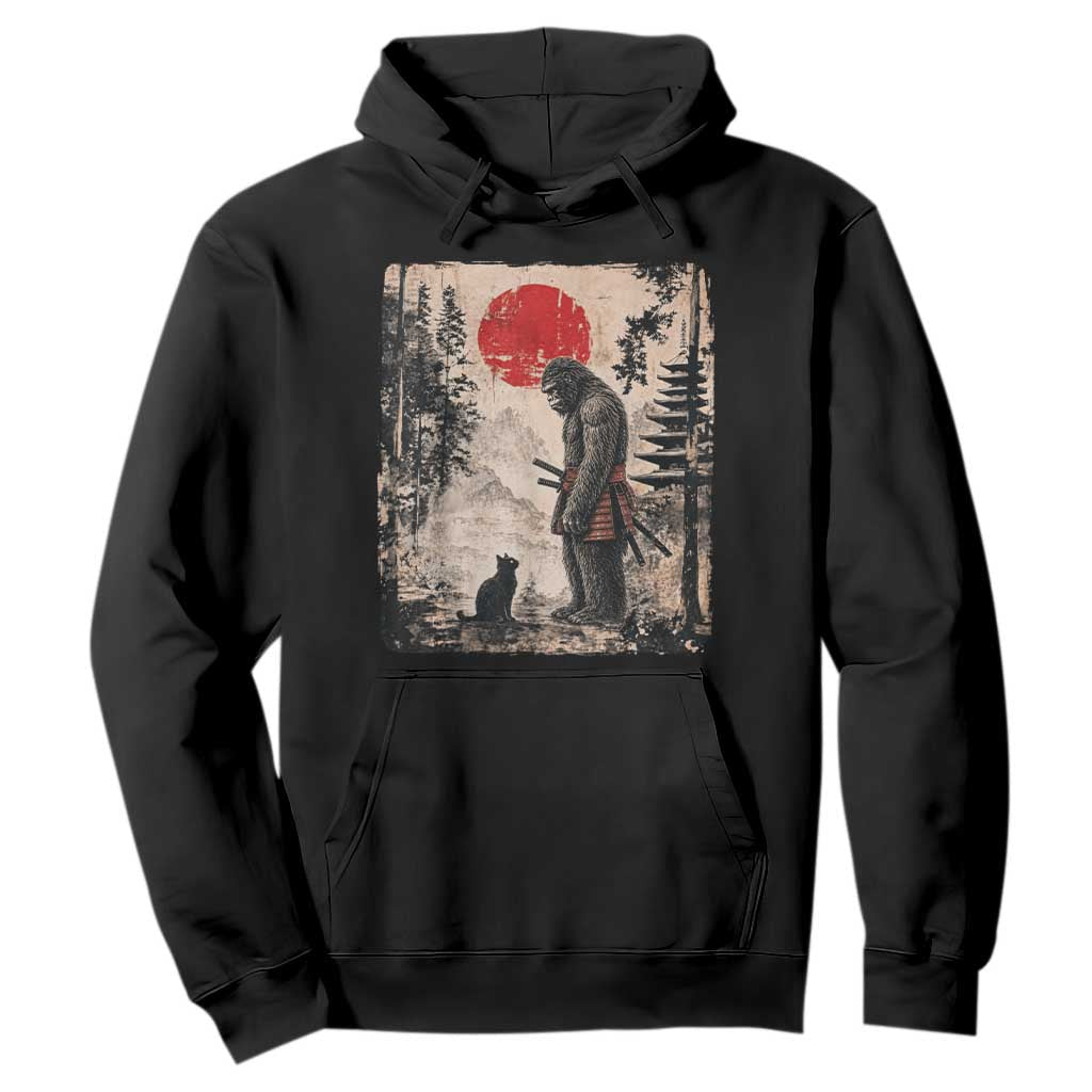 Vintage Japanese Art Bigfoot Samurai Warrior and Black Cat Hoodie Sasquatch Lovers Vintage Graphic Ukiyo-e Art TS10 Black Print Your Wear
