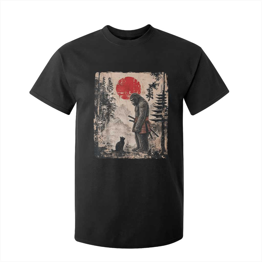 Vintage Japanese Art Bigfoot Samurai Warrior and Black Cat T Shirt For Kid Sasquatch Lovers Vintage Graphic Ukiyo-e Art TS10 Black Print Your Wear