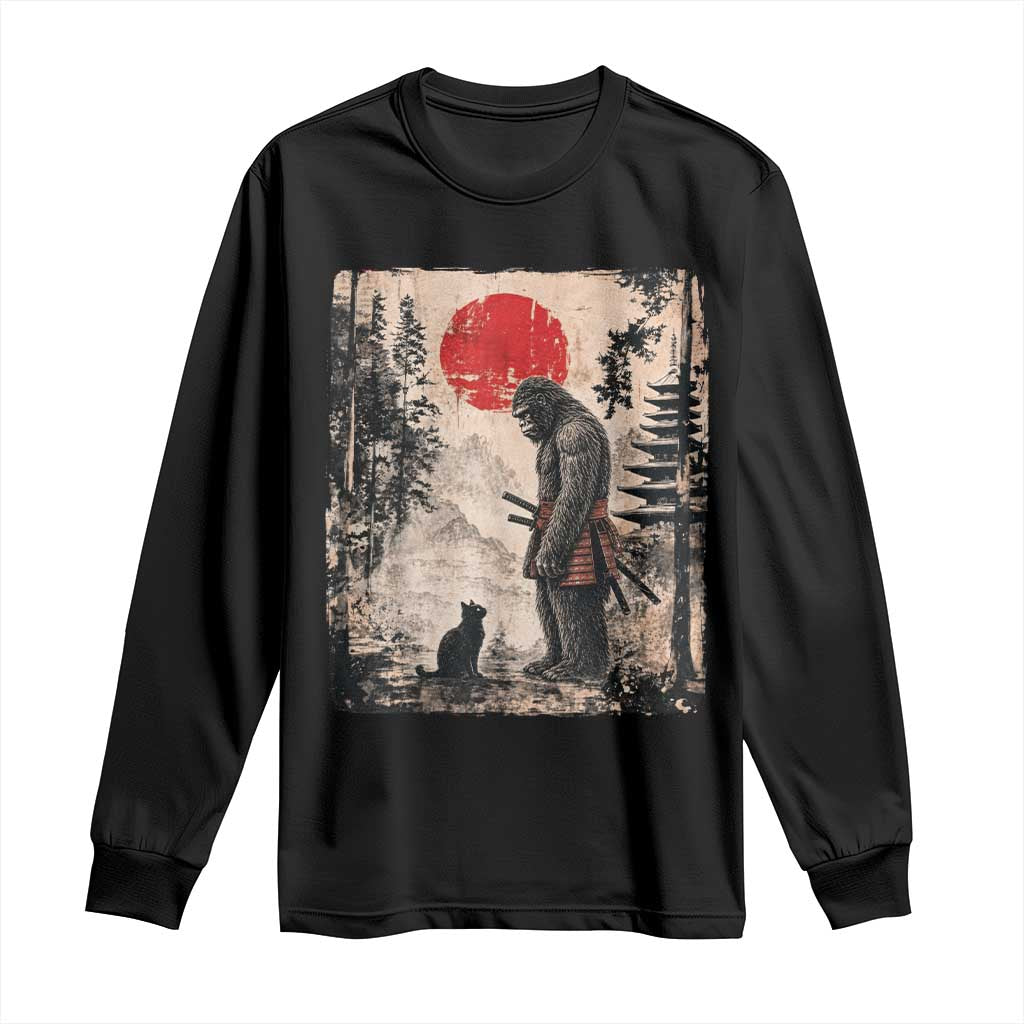Vintage Japanese Art Bigfoot Samurai Warrior and Black Cat Long Sleeve Shirt Sasquatch Lovers Vintage Graphic Ukiyo-e Art TS10 Black Print Your Wear