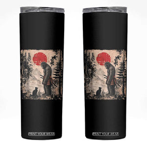 Vintage Japanese Art Bigfoot Samurai Warrior and Black Cat Skinny Tumbler Sasquatch Lovers Vintage Graphic Ukiyo-e Art TS10 Black Print Your Wear