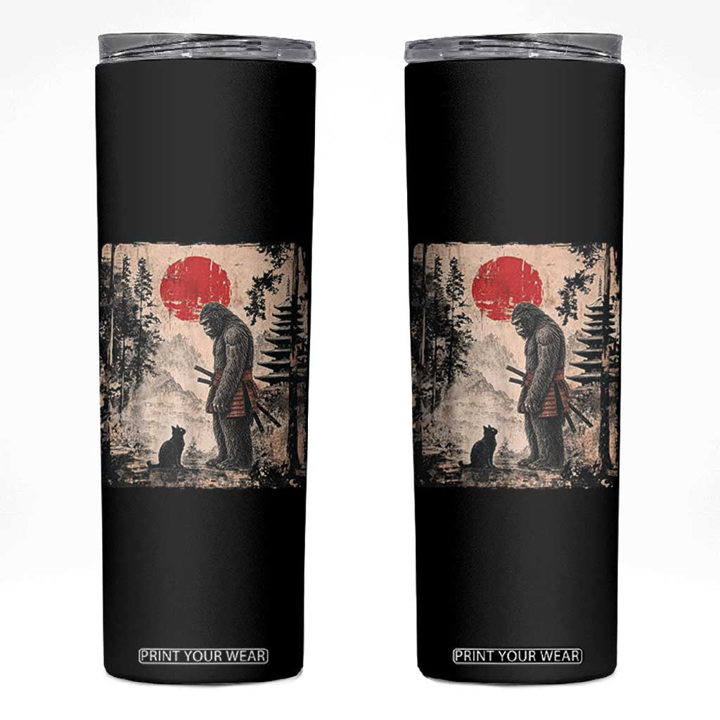 Vintage Japanese Art Bigfoot Samurai Warrior and Black Cat Skinny Tumbler Sasquatch Lovers Vintage Graphic Ukiyo-e Art TS10 Black Print Your Wear