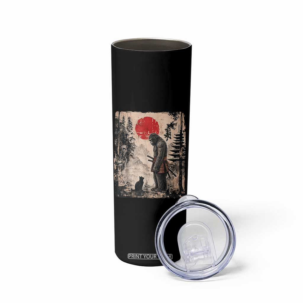 Vintage Japanese Art Bigfoot Samurai Warrior and Black Cat Skinny Tumbler Sasquatch Lovers Vintage Graphic Ukiyo-e Art TS10 Print Your Wear