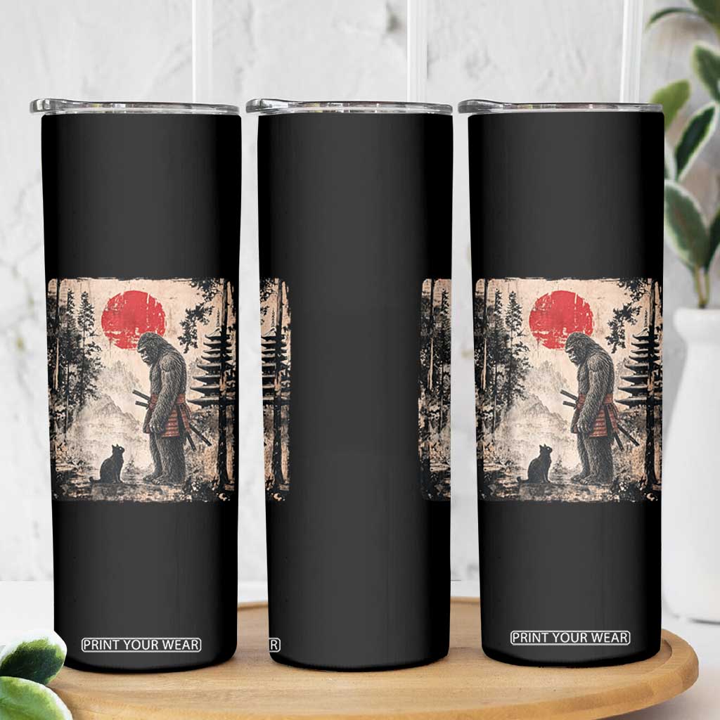 Vintage Japanese Art Bigfoot Samurai Warrior and Black Cat Skinny Tumbler Sasquatch Lovers Vintage Graphic Ukiyo-e Art TS10 Print Your Wear