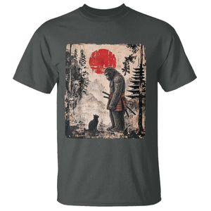 Vintage Japanese Art Bigfoot Samurai Warrior and Black Cat T Shirt Sasquatch Lovers Vintage Graphic Ukiyo-e Art TS10 Dark Heather Print Your Wear