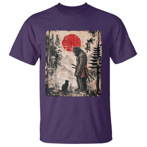 Vintage Japanese Art Bigfoot Samurai Warrior and Black Cat T Shirt Sasquatch Lovers Vintage Graphic Ukiyo-e Art TS10 Purple Print Your Wear
