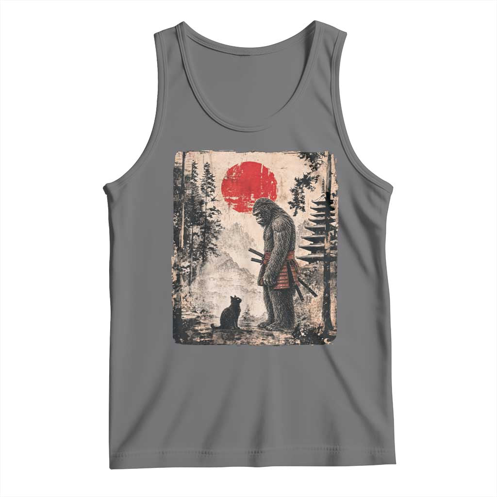 Vintage Japanese Art Bigfoot Samurai Warrior and Black Cat Tank Top Sasquatch Lovers Vintage Graphic Ukiyo-e Art TS10 Black Heather Print Your Wear