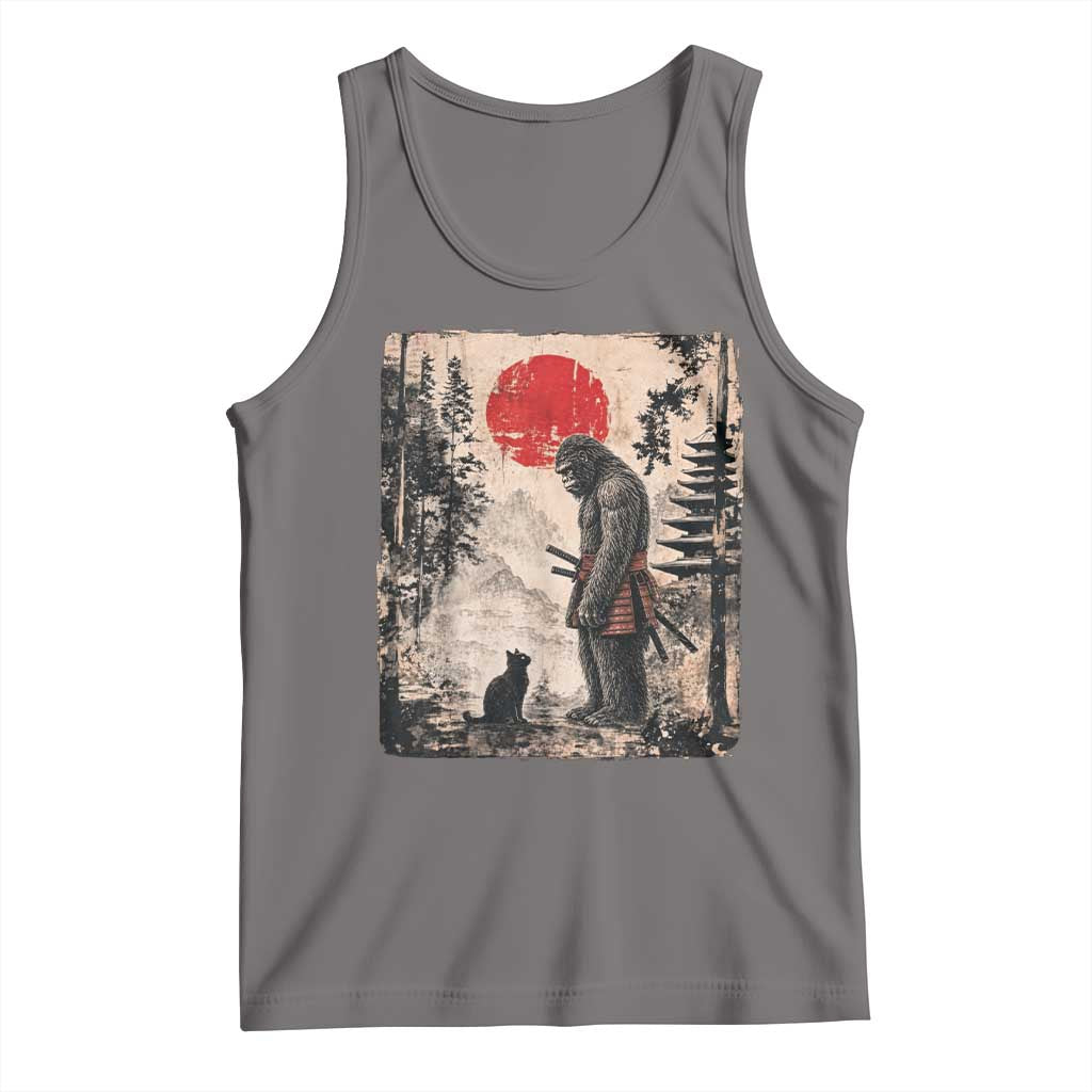 Vintage Japanese Art Bigfoot Samurai Warrior and Black Cat Tank Top Sasquatch Lovers Vintage Graphic Ukiyo-e Art TS10 Deep Heather Print Your Wear