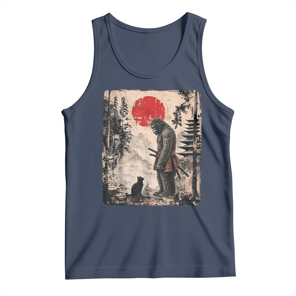 Vintage Japanese Art Bigfoot Samurai Warrior and Black Cat Tank Top Sasquatch Lovers Vintage Graphic Ukiyo-e Art TS10 Navy Print Your Wear