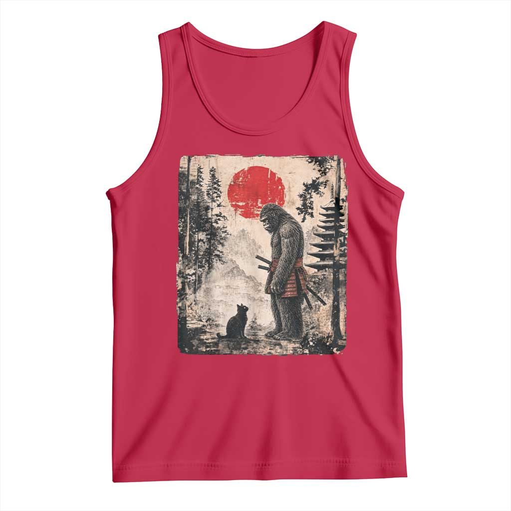 Vintage Japanese Art Bigfoot Samurai Warrior and Black Cat Tank Top Sasquatch Lovers Vintage Graphic Ukiyo-e Art TS10 Red Print Your Wear