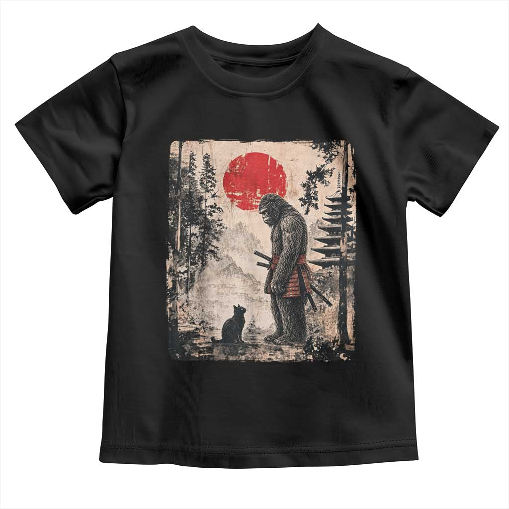 Vintage Japanese Art Bigfoot Samurai Warrior and Black Cat Toddler T Shirt Sasquatch Lovers Vintage Graphic Ukiyo-e Art TS10 Black Print Your Wear