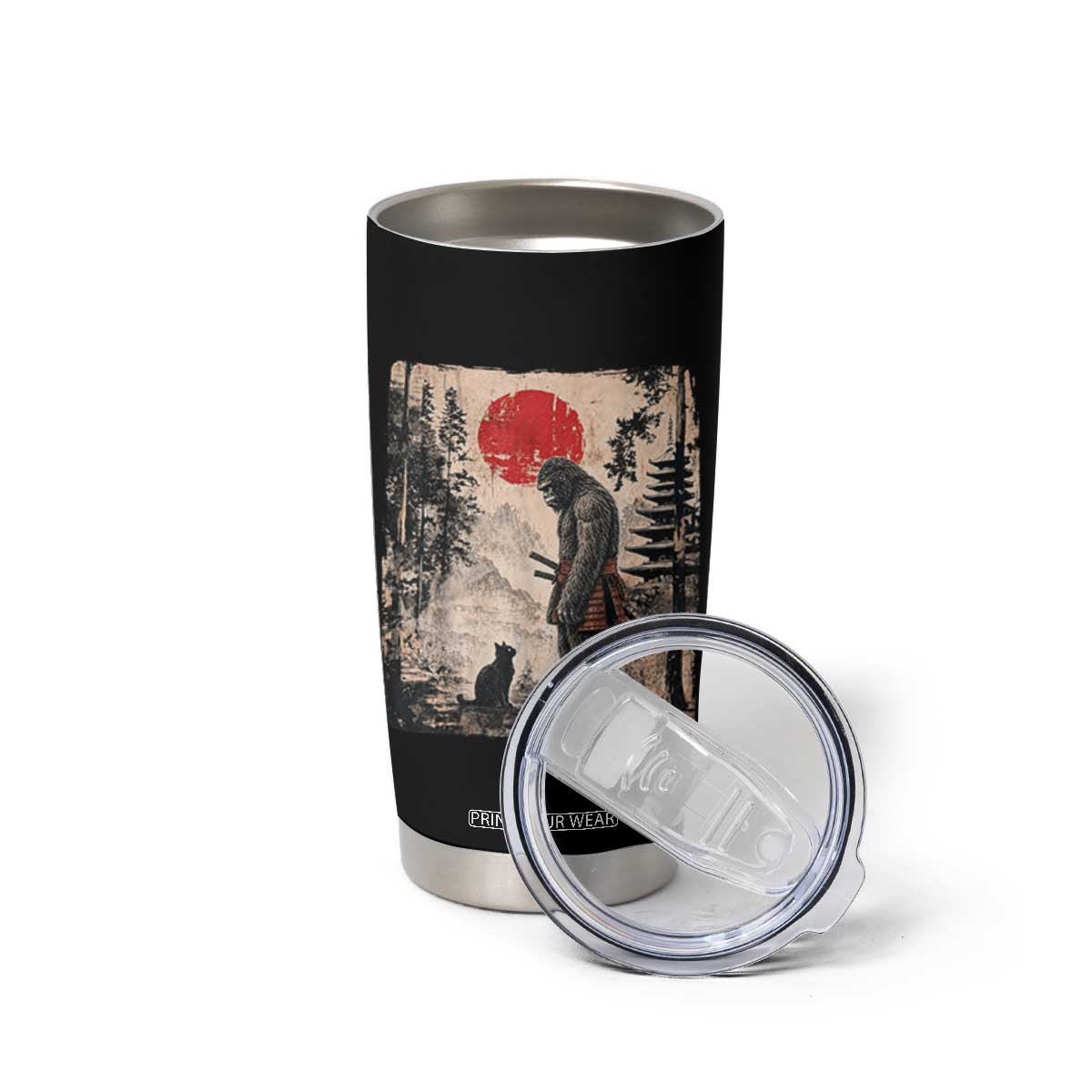 Vintage Japanese Art Bigfoot Samurai Warrior and Black Cat Tumbler Cup Sasquatch Lovers Vintage Graphic Ukiyo-e Art TS10 Print Your Wear